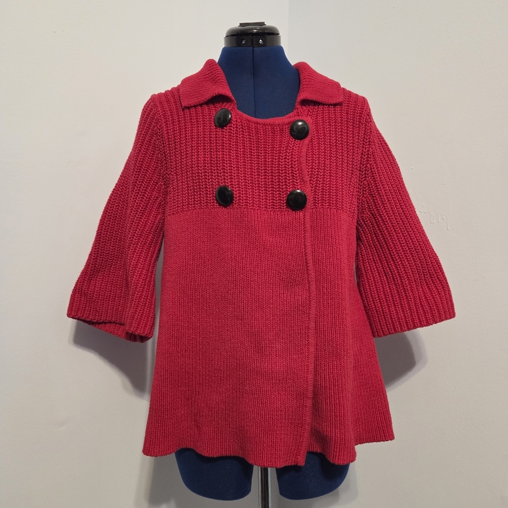 Y2K Red Knitted Double Breasted Mod Cardigan Size L